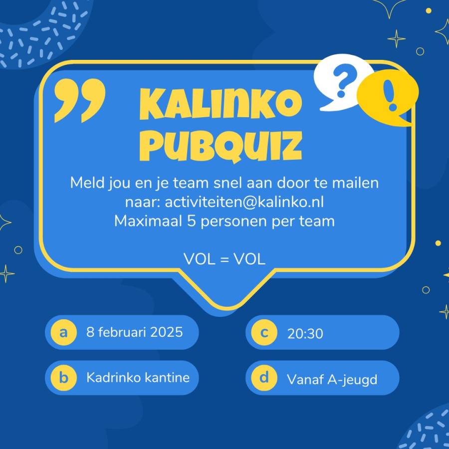 Je kunt je weer aanmelden voor de Kalinko Pubquiz