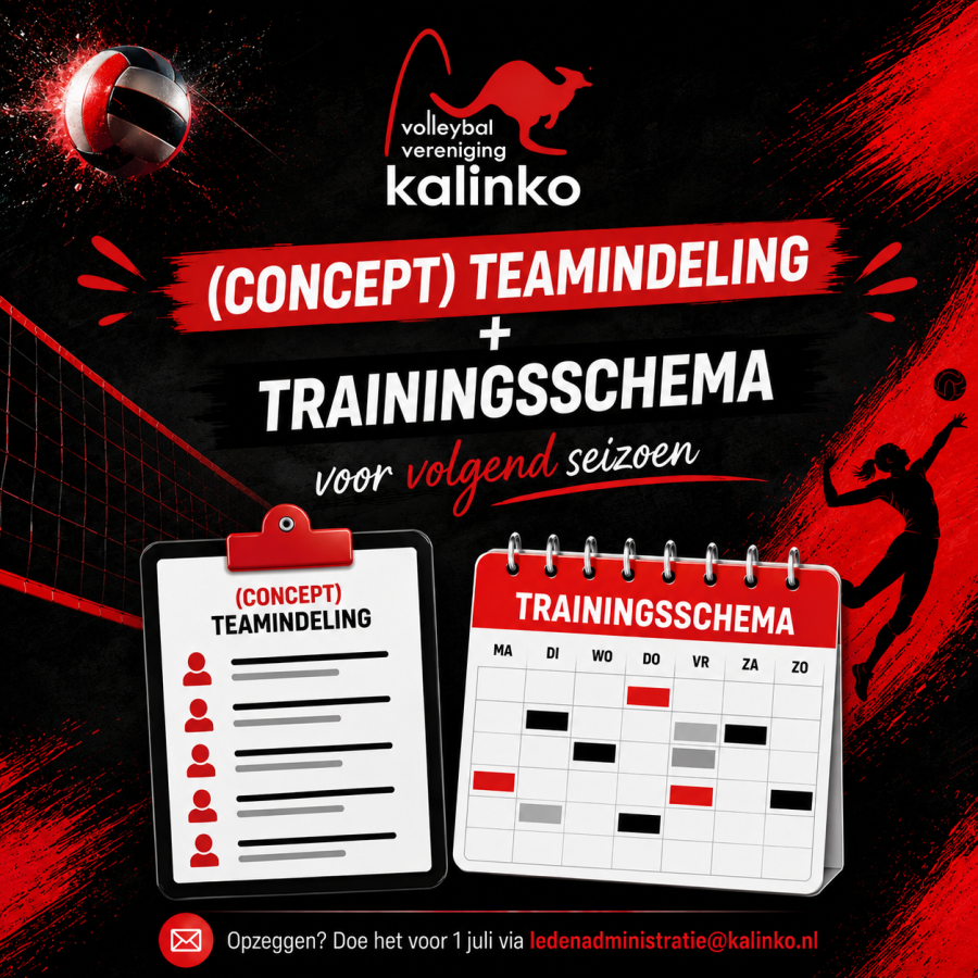Concept teamindeling en trainingsschema seizoen 2026-2027